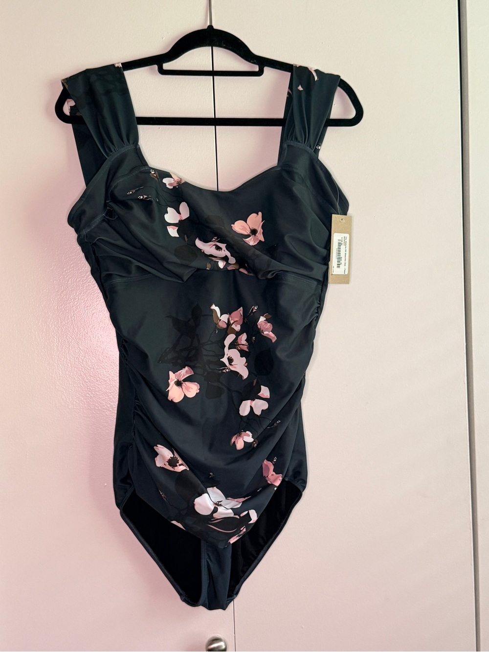 Albion Black One-Piece Swimsuit with Pink Floral Print